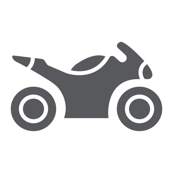 Sportbike glyph simgesi, taşıma ve sürücü, motosiklet işareti, vektör grafik, beyaz bir arka plan üzerinde sağlam bir desen. — Stok Vektör