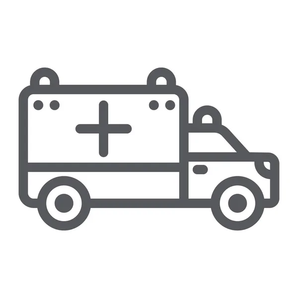 Icono de línea de ambulancia, transporte y conducción, signo de emergencia del coche, gráficos vectoriales, un patrón lineal sobre un fondo blanco . — Vector de stock