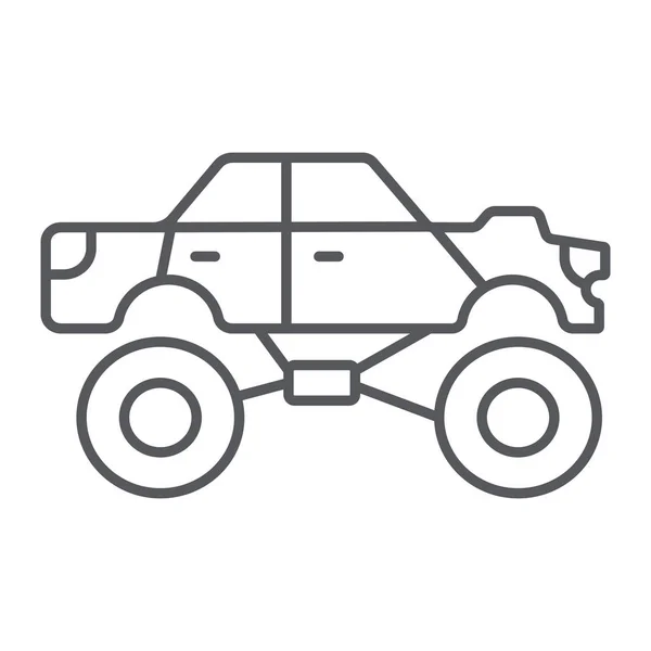 Monster Truck tunn linje ikon, transport och extrem, monster bil skylt, vektorgrafik, ett linjärt mönster på en vit bakgrund. — Stock vektor