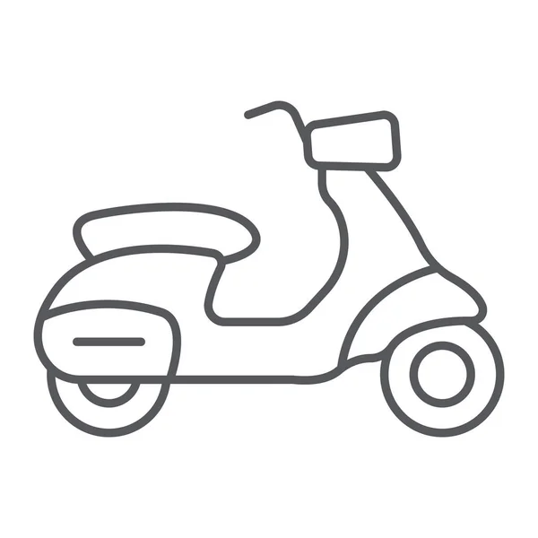 Ícone de linha fina de scooter, transporte e unidade, sinal de moto, gráficos vetoriais, um padrão linear em um fundo branco . —  Vetores de Stock