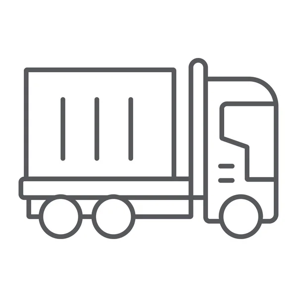 トラック貨物細い線のアイコン、輸送と配達、ローリーサイン、ベクトルグラフィックス、白い背景に線形パターン. — ストックベクタ