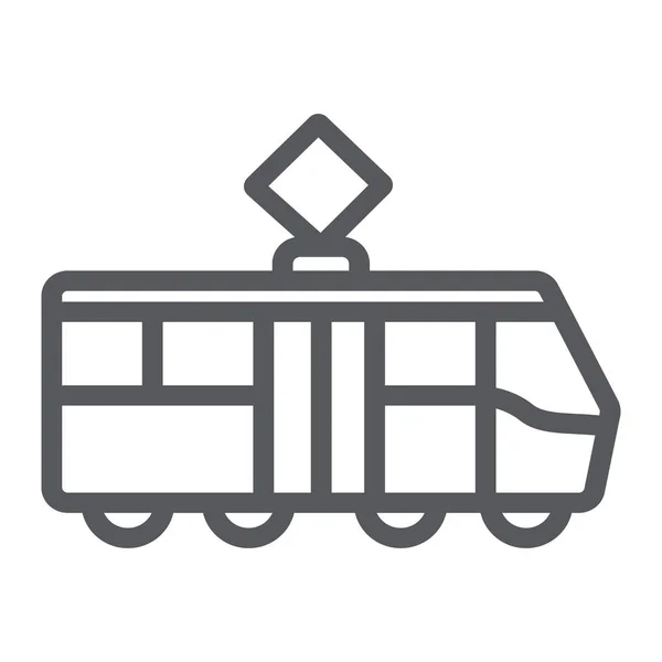 Icono de línea de tranvía, transporte y ferrocarril, señal de tranvía de la ciudad, gráficos vectoriales, un patrón lineal sobre un fondo blanco . — Vector de stock