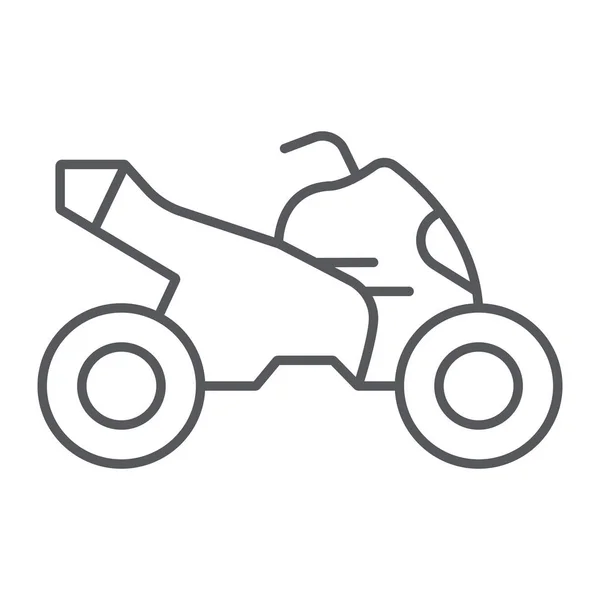 クワッドバイクの細い線のアイコン、輸送とドライブ、オートバイのサイン、ベクトルグラフィックス、白い背景に線形パターン. — ストックベクタ