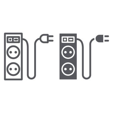 Elektrik uzatma hattı ve gph simgesi, enerji ve fiş, soket işareti, vektör grafikleri, beyaz arka plan üzerinde doğrusal desen.