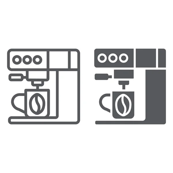 Koffiemachine lijn en glyph icon, huishouden en keuken, koffie maker teken, vector graphics, een lineair patroon op een witte achtergrond. — Stockvector