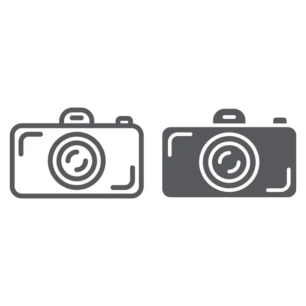 Camera line and glyph icon, lens and photo, shutter sign, vector graphics, a linear pattern on a white background. — Stok Vektör