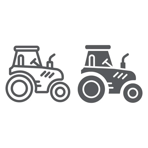 Tractor lijn en glyph icoon, transport en landbouw, oogstmachine teken, vector graphics, een lineair patroon op een witte achtergrond. — Stockvector
