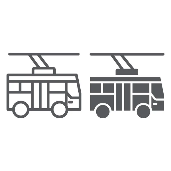 Линия троллейбуса и иконка глифа, транспорт и общественность, дорожный знак города, векторная графика, линейный узор на белом фоне . — стоковый вектор