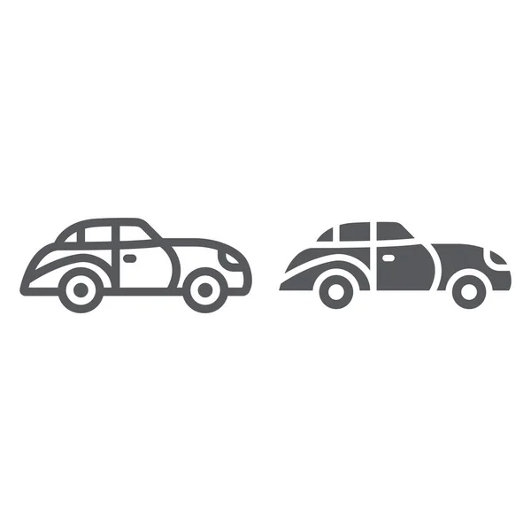 Retro auto lijn en glyph pictogram, vintage en automobiel, oude auto teken, vector graphics, een lineair patroon op een witte achtergrond. — Stockvector