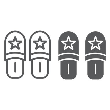 Terlik hattı ve glyph simgesi, giysi ve gecelik, ayakkabı işareti, vektör grafik, beyaz bir arka plan üzerinde doğrusal bir desen.