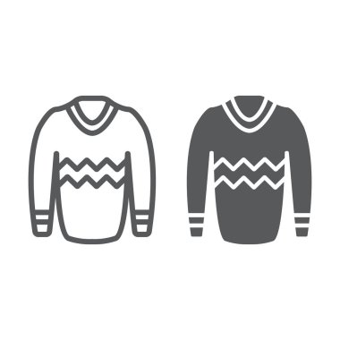 Pullover çizgi ve glyph simgesi, giysi ve moda, kazak işareti, vektör grafik, beyaz bir arka plan üzerinde doğrusal bir desen.
