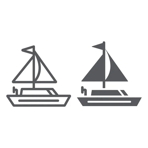 Yachtlinie und Glyphen-Symbol, Transport und Boot, Segelboot-Zeichen, Vektorgrafik, ein lineares Muster auf weißem Hintergrund. — Stockvektor