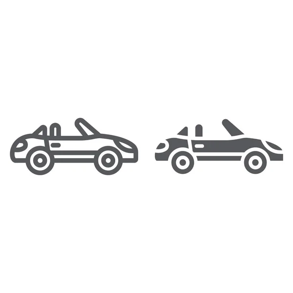 カブリオレラインとグリフアイコン、輸送とドライブ、自動車の看板、ベクトルグラフィックス、白い背景に線形パターン. — ストックベクタ