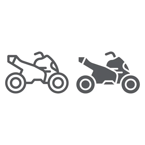 Linha de moto quad e ícone de glifo, transporte e unidade, sinal de motocicleta, gráficos vetoriais, um padrão linear em um fundo branco . — Vetor de Stock
