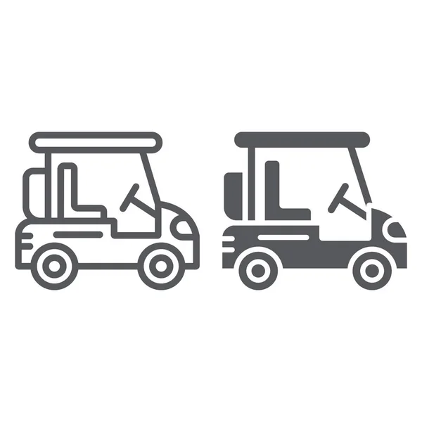 Línea de carro de golf e icono de glifo, transporte y auto, signo de coche de golf, gráficos vectoriales, un patrón lineal sobre un fondo blanco . — Vector de stock