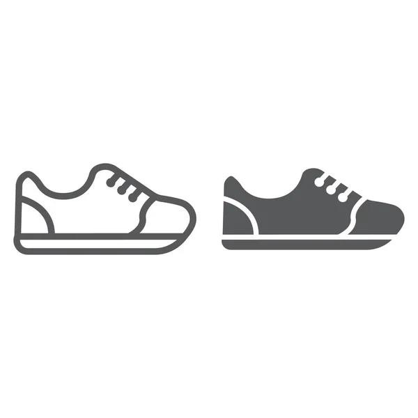 Zapatillas de deporte de línea y glifo icono, calzado y moda, zapatos deportivos signo, gráficos vectoriales, un patrón lineal sobre un fondo blanco . — Archivo Imágenes Vectoriales