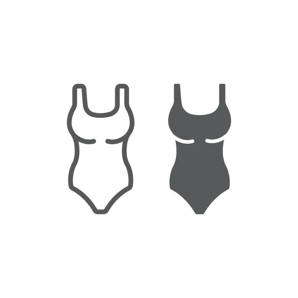 Einteilige Badeanzug-Linie und Glyphen-Symbol, Schwimmen und Mode, Bademoden-Zeichen, Vektorgrafik, ein lineares Muster auf weißem Hintergrund. — Stockvektor