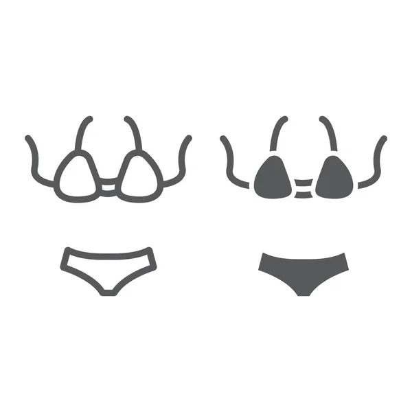 Fürdőruha vonal és a karakterjel ikon, fürdőruha és divat, bikini jel, vektorgrafikus, lineáris minta fehér alapon. — Stock Vector