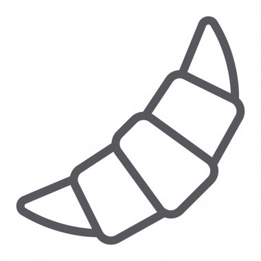 Kruvasan satırı simgesi, pasta ve yemek, topuz işareti, vektör grafikleri, Doğrusal model beyaz bir arka plan üzerinde.