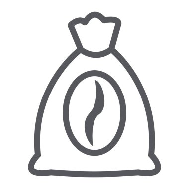Kahve çantası çizgi simgesi, kahve ve gıda, kahve paketi işareti, vektör grafik, beyaz bir arka plan üzerinde doğrusal desen.