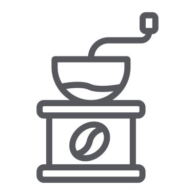 Kahve öğütücü çizgi simgesi, içecek ve ekipman, coffe frezeleme işareti, vektör grafik, beyaz bir arka plan üzerinde doğrusal bir desen.