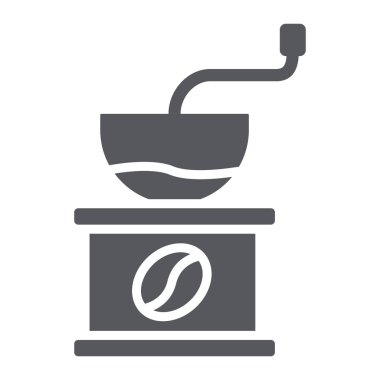 Kahve öğütücü glyph simgesi, içecek ve ekipman, coffe frezeleme işareti, vektör grafik, beyaz bir arka plan üzerinde sağlam bir desen.