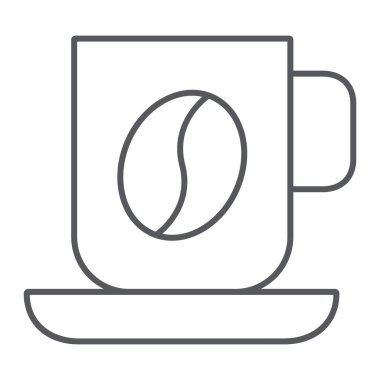 Kahve bardağı ince çizgi simgesi, yiyecek ve içecek, fincan işareti, vektör grafikleri, beyaz arka plan üzerinde doğrusal bir desen.