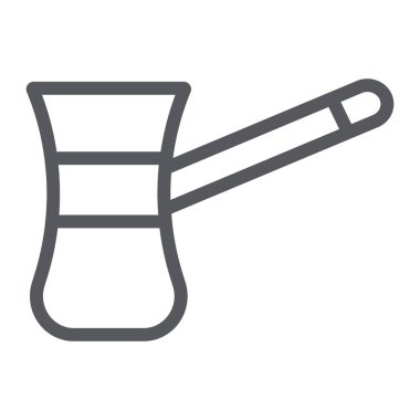 Coffe line simgesi için Cezve, yiyecek ve içecek, eski kahve makinesi işareti, vektör grafikleri, beyaz arka plan üzerinde doğrusal bir desen.