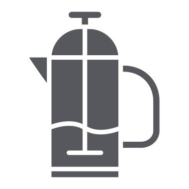 Fransız basın glyph simgesi, mutfak ve içecek, pot işareti, vektör grafik, beyaz bir arka plan üzerinde sağlam bir desen.