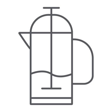 Fransız basın ince çizgi simgesi, mutfak ve içecek, pot işareti, vektör grafik, beyaz bir arka plan üzerinde doğrusal bir desen.