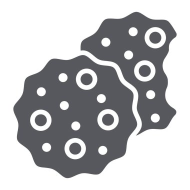 Çerezler glyph simgesi, tatlı ve gıda, bisküvi işareti, vektör grafik, beyaz bir arka plan üzerinde sağlam bir desen.