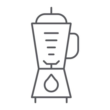 Blender ince çizgi simgesi, mutfak ve ekipman, mikser işareti, vektör grafikleri, beyaz arka plan üzerinde doğrusal desen.