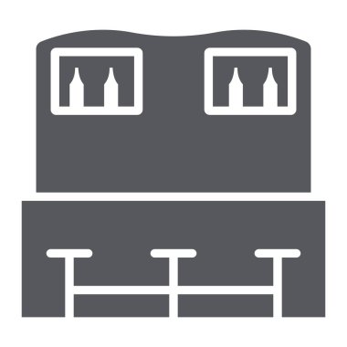 Bar sayaç glyph simgesi, içki ve pub, pub masa işareti, vektör grafik, beyaz bir arka plan üzerinde sağlam bir desen.