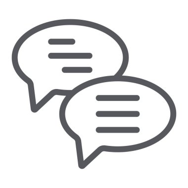 Sohbet hattı simgesi, mesaj ve iletişim, konuşma kabarcıkları işareti, vektör grafikleri, beyaz arka planda doğrusal bir desen.