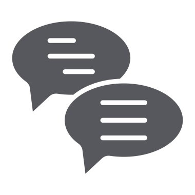 Sohbet glyph simgesi, mesaj ve iletişim, konuşma kabarcıkları işareti, vektör grafikleri, beyaz bir arka plan üzerinde sağlam bir desen.