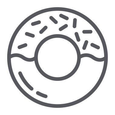 Donut çizgi simgesi, lezzetli ve gıda, pasta işareti, vektör grafikler, beyaz bir arka plan üzerinde doğrusal bir desen.