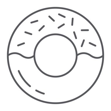 Donut ince çizgi simgesi, lezzetli ve gıda, pasta işareti, vektör grafik, beyaz bir arka plan üzerinde doğrusal bir desen.