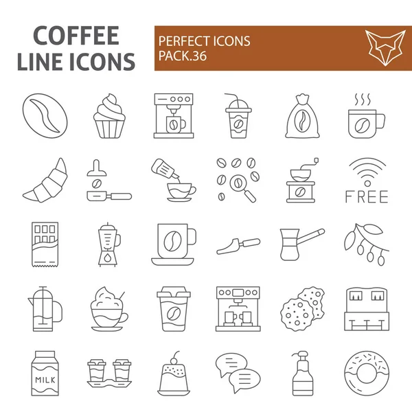 Kaffe tunna linje Ikonuppsättning, Café symboler insamling, vektor skisser, logo illustrationer, koffein tecken linjära piktogram paket isolerat på vit bakgrund. — Stock vektor