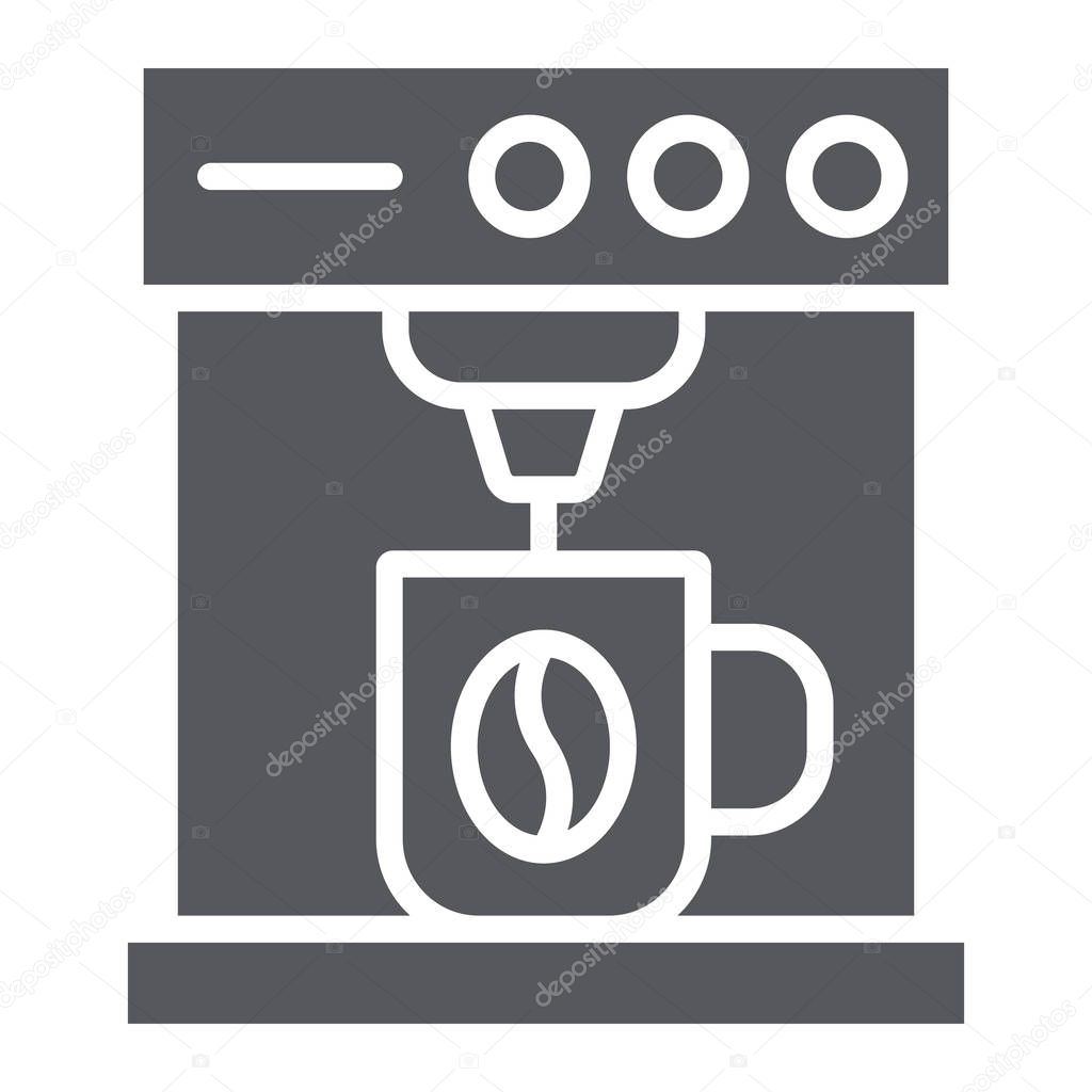 Coffee machine glyph icon, coffee and appliance, coffee maker sign, vector graphics, a solid pattern on a white background.