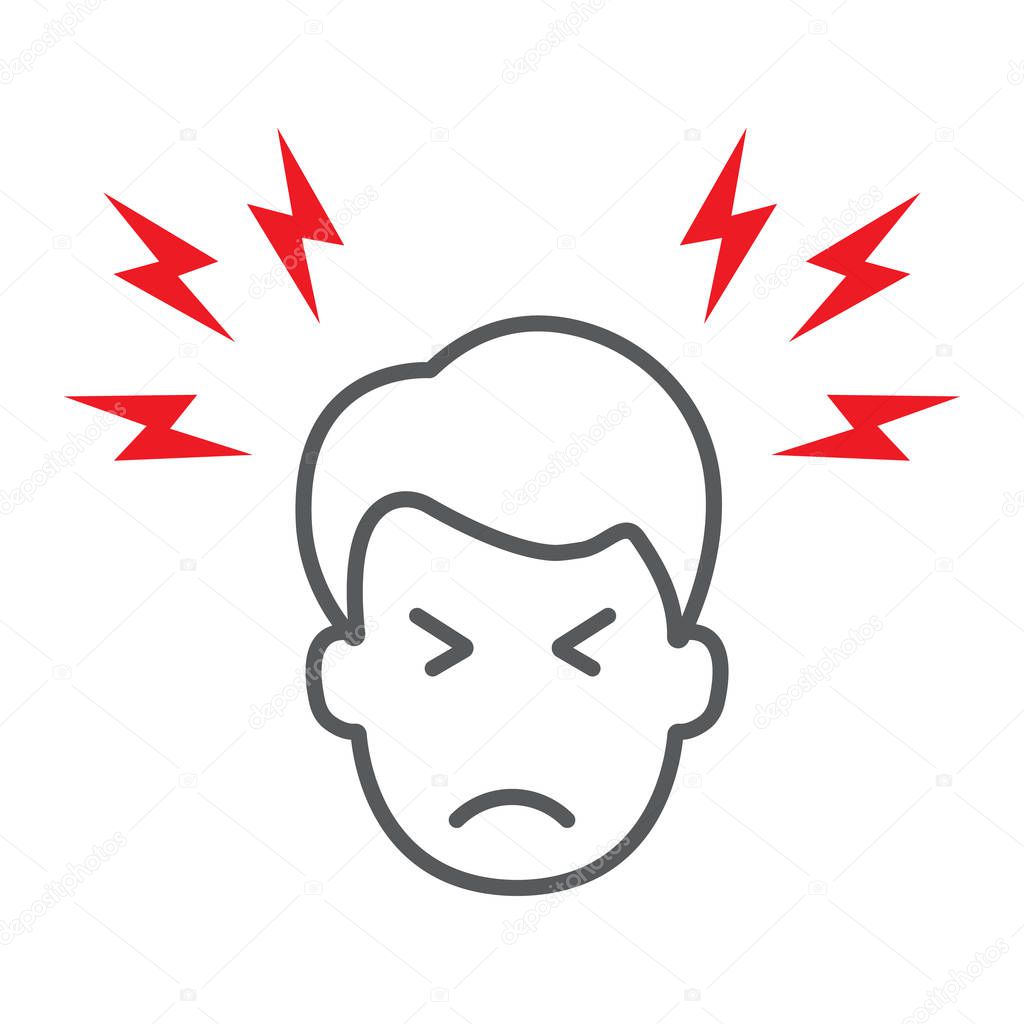 Headache thin line icon, body and pain, head pain sign, vector graphics, a linear pattern on a white background, eps 10.