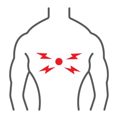 Sırt ağrısı ince çizgi simgesi, vücut ve ağrı, sırt yaralı işareti, vektör grafik, beyaz bir arka plan üzerinde doğrusal bir desen.