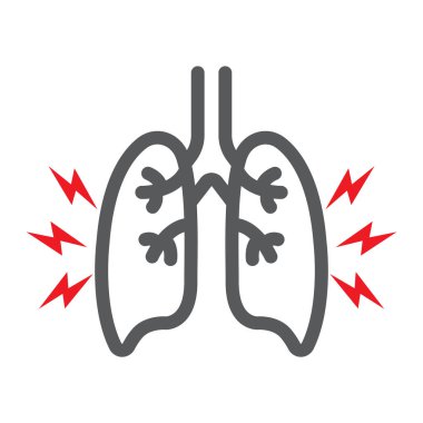 Akciğerler ağrı çizgi simgesi, vücut ve ağrılı, akciğerler ağrı işareti, vektör grafik, beyaz bir arka plan üzerinde doğrusal bir desen.