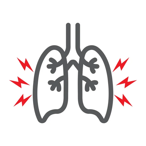 Lungor smärta linje ikon, kropp och smärtsam, lungor värk tecken, vektorgrafik, ett linjärt mönster på en vit bakgrund. — Stock vektor