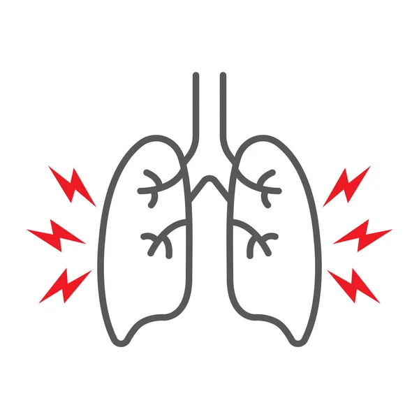 Lungs pain thin line icon, body and painful, lungs ache sign, vector graphics, a linear pattern on a white background. — Stock Vector