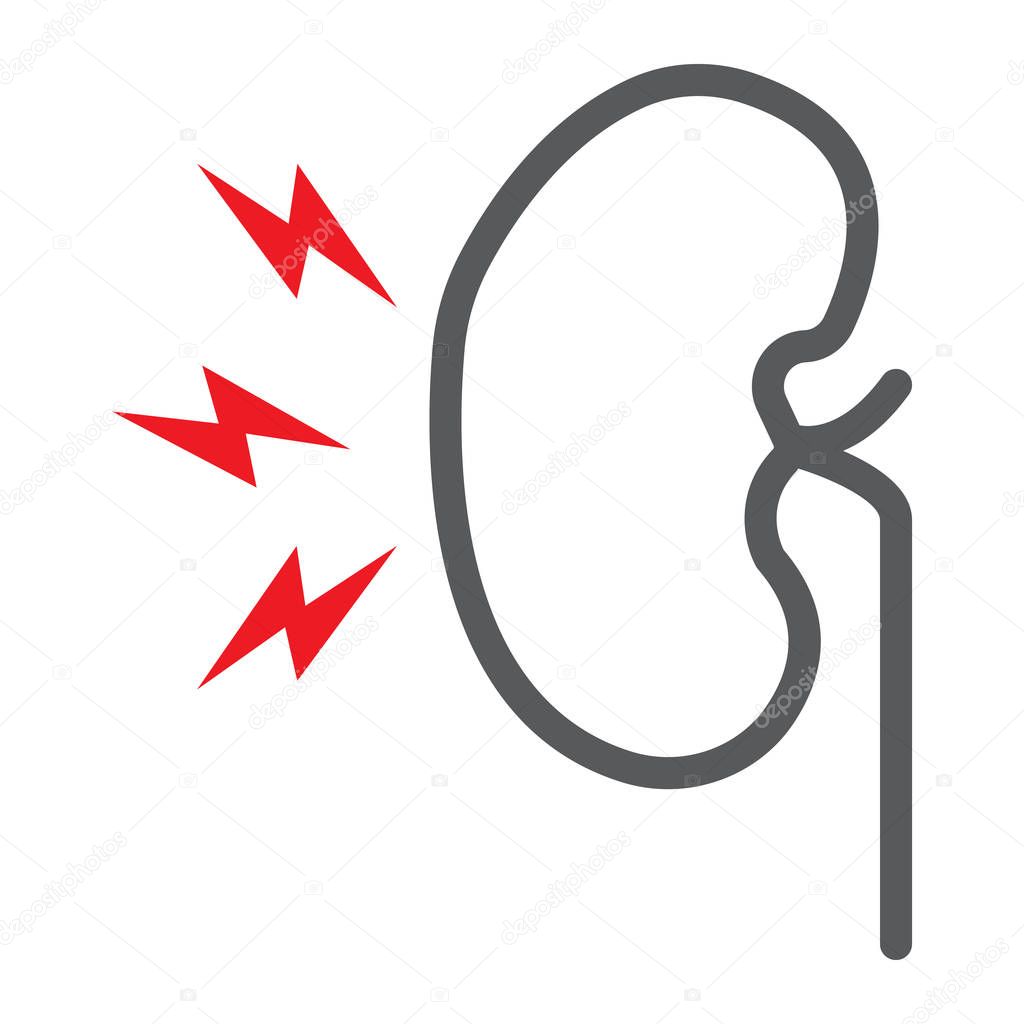 Kidney pain line icon, body and sick, renal ache sign, vector graphics, a linear pattern on a white background, eps 10.