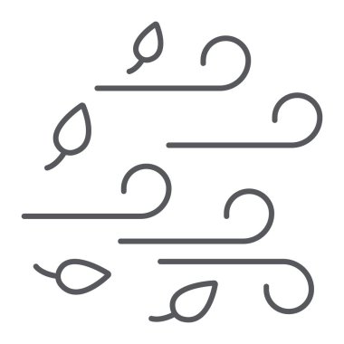 Rüzgar ince çizgi simgesi, hava ve iklim, rüzgarlı işaret, vektör grafikleri, beyaz arkaplan üzerinde doğrusal desen.