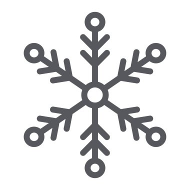 Kar tanesi çizgi simgesi, hava durumu ve iklim, kar işareti, vektör grafikleri, beyaz arka plan üzerinde doğrusal desen.