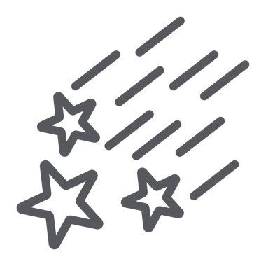 Düşen yıldızlar çizgi simgesi, gece ve tahmin, çekim yıldız işareti, vektör grafikleri, beyaz arka plan üzerinde doğrusal bir desen.