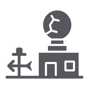 Hava istasyonu glyph simgesi, anemometre ve tahmin, meteorogical istasyon işareti, vektör grafikler, beyaz bir arka plan üzerinde sağlam bir desen.