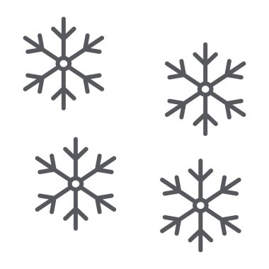 Kar tanesi ince çizgi simgesi, kış ve tahmin, kar işareti, vektör grafikleri, beyaz arka plan üzerinde doğrusal desen.